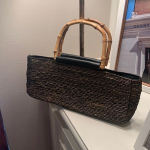 Carol Anderson Vintage Woven Straw Bag With Bamboo Handles